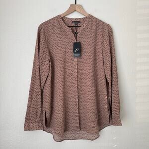 NWT Adrianna Papell Women Pink Tunic Blouse Longsleeve Work Going Out Size Large